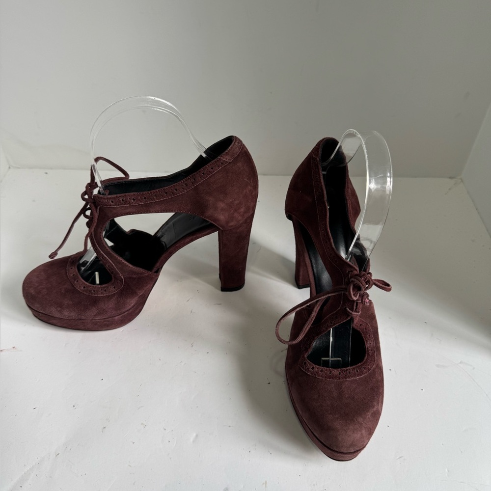 L'AGENCE Petra Burgundy Lace-Up Heels. Size 38